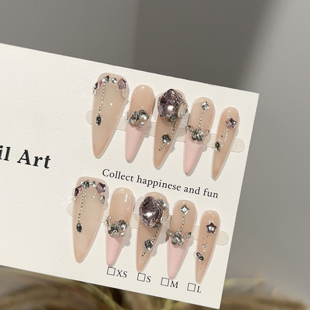 Elegant Rhinestone-Embellished Press-On Nails 1790730559