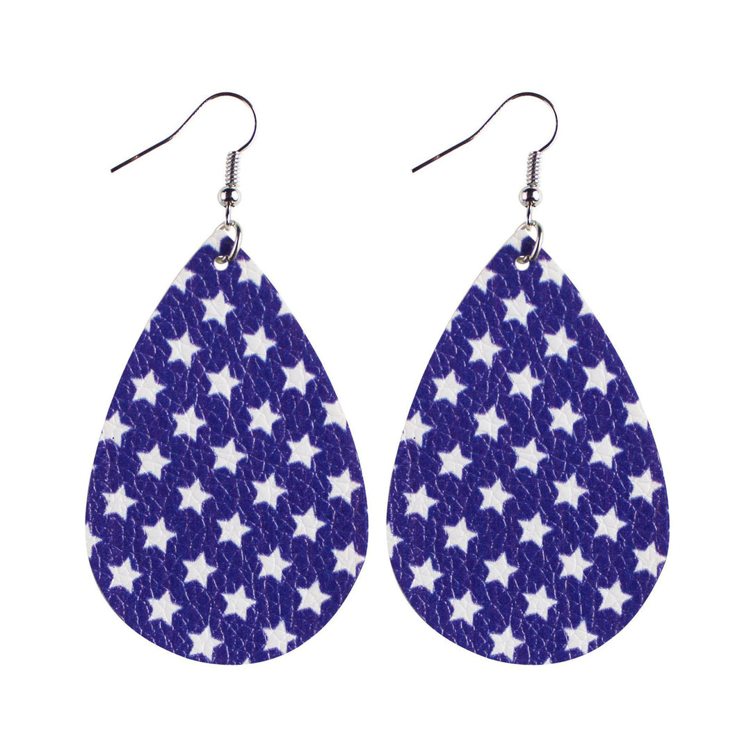 Women's star stripe print faux leather drop earrings with fishhook Kalsten