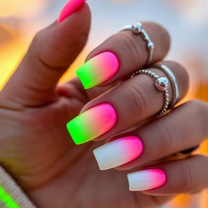 Creative Gel Nails with Neon Gradient Kalsten