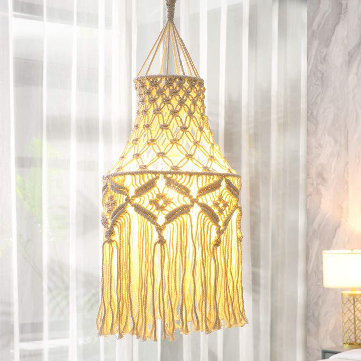 Elegant Macrame Hanging Lamp with Fringes Kalsten