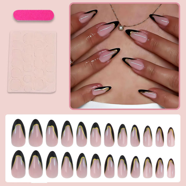 Acrylic nail set with elegant black-and-white lace accent Kalsten
