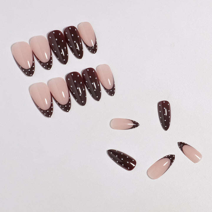 Artistic Press-On Nail Set with Heart and Polka Dot Design Kalsten