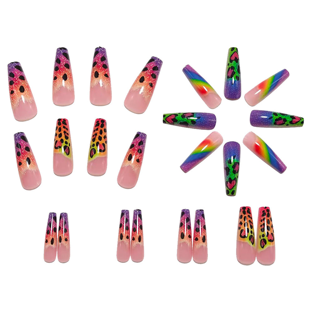 Artificial nails with colorful leopard patterns and glitter effects Kalsten