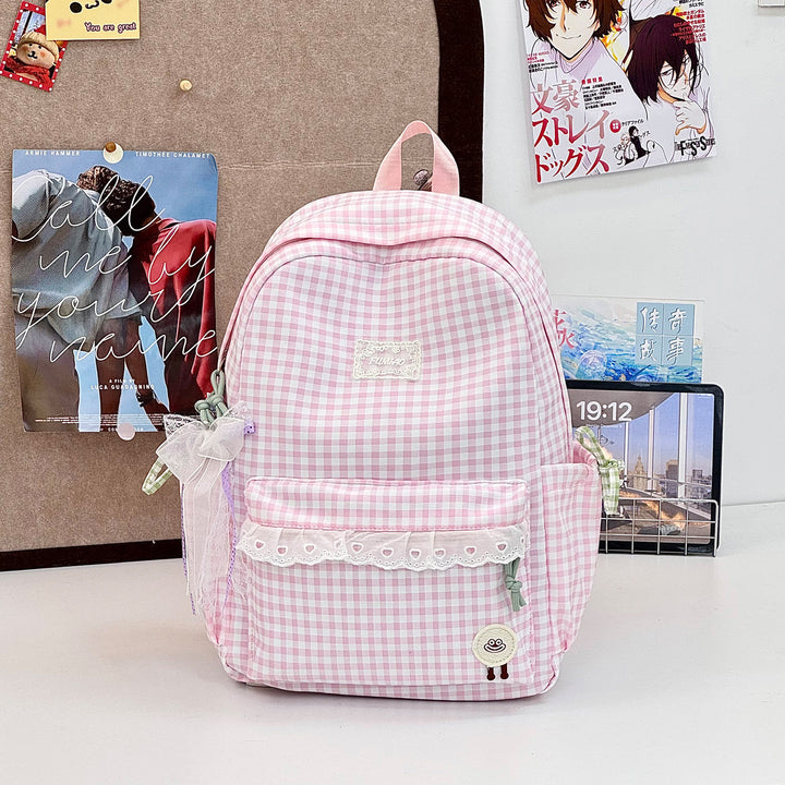 Cute Gingham Print School Backpack Kalsten