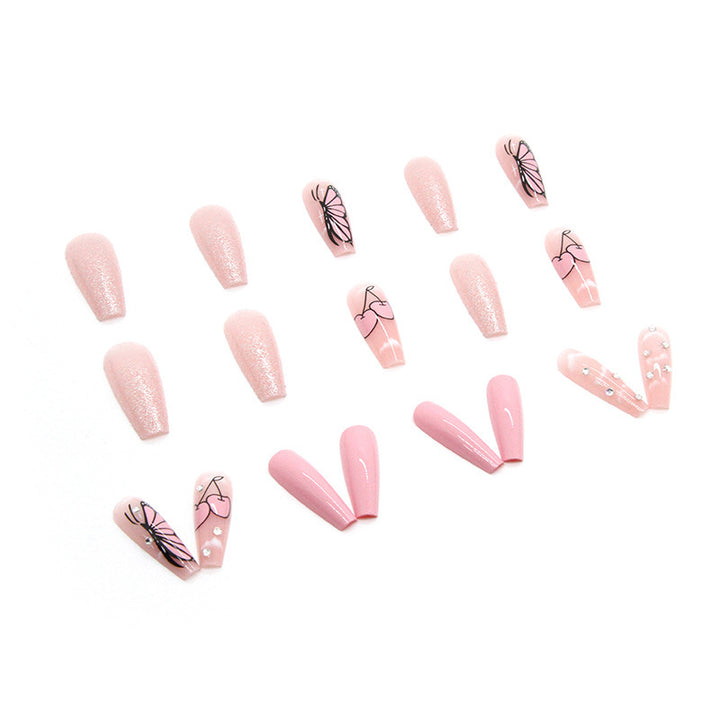 Artificial nail set with romantic butterfly designs and glitter accents Kalsten