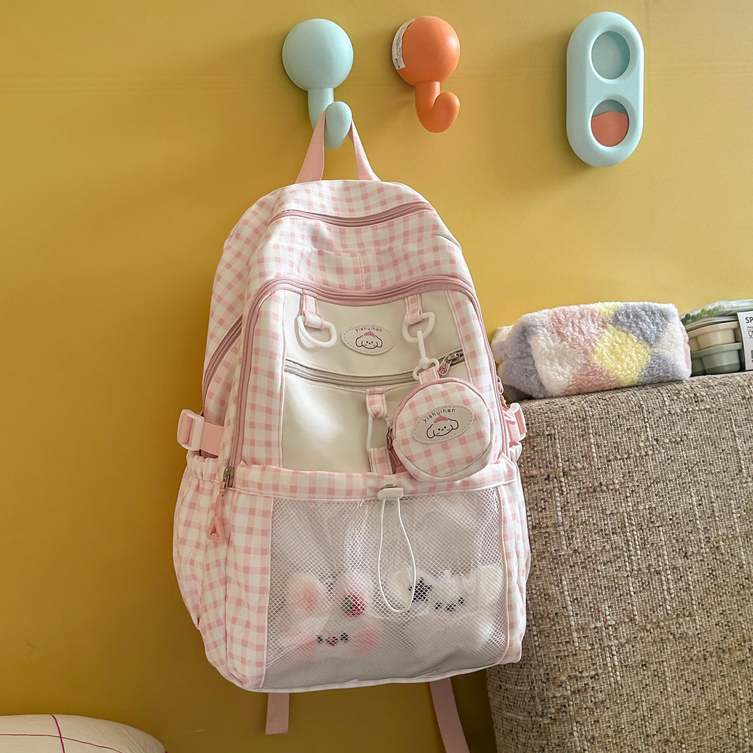 Children's Playful Checked Pattern School Backpack