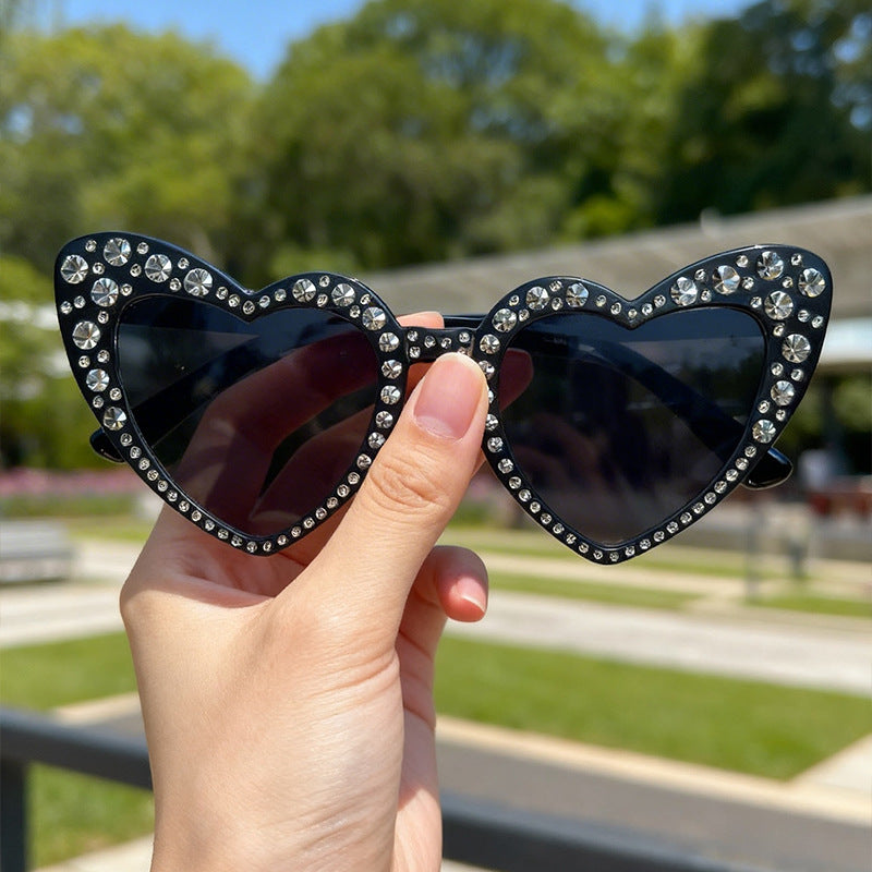 Rhinestone-Accented Heart-Shaped Sunglasses Kalsten