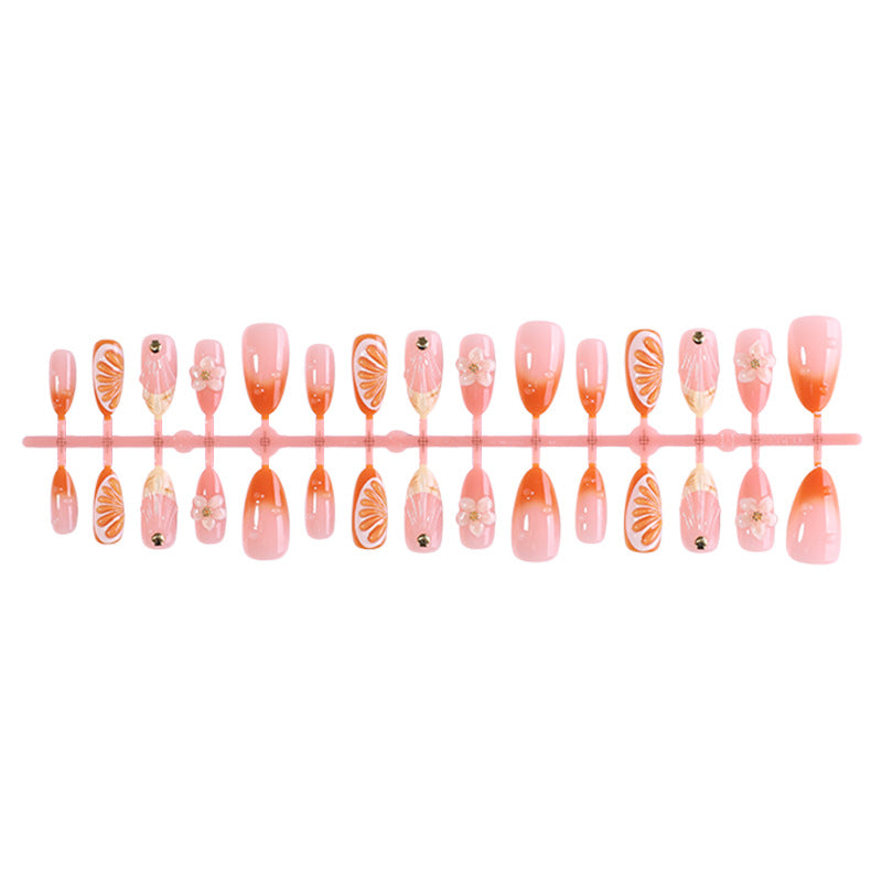 Decorative Press-On Nail Set with Floral and Citrus Accents kalsten