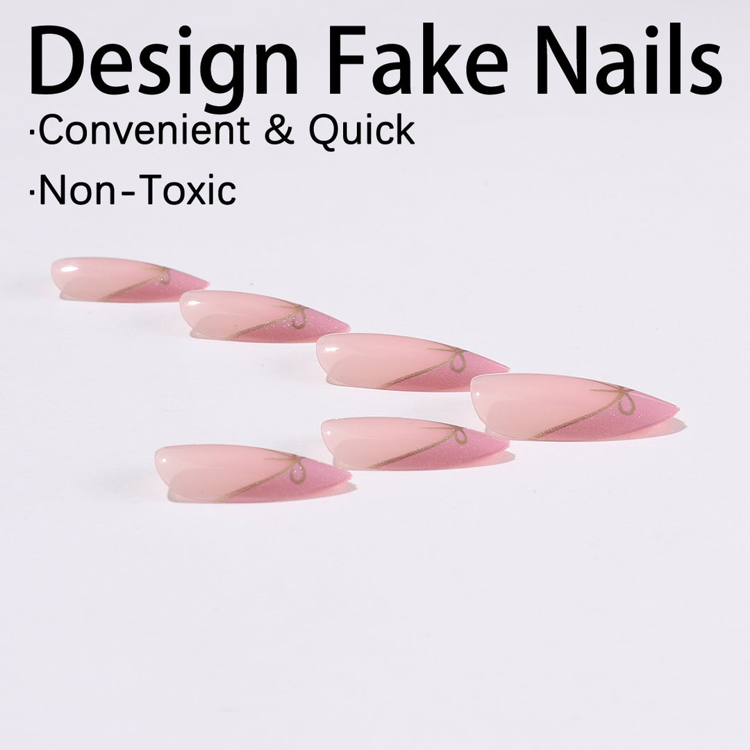 Artificial nail set with shimmering tips and elegant bows Kalsten