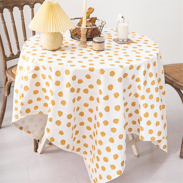 Rectangular tablecloth made of cotton-linen blend with embossed polka dot pattern and water-repellent surface Kalsten