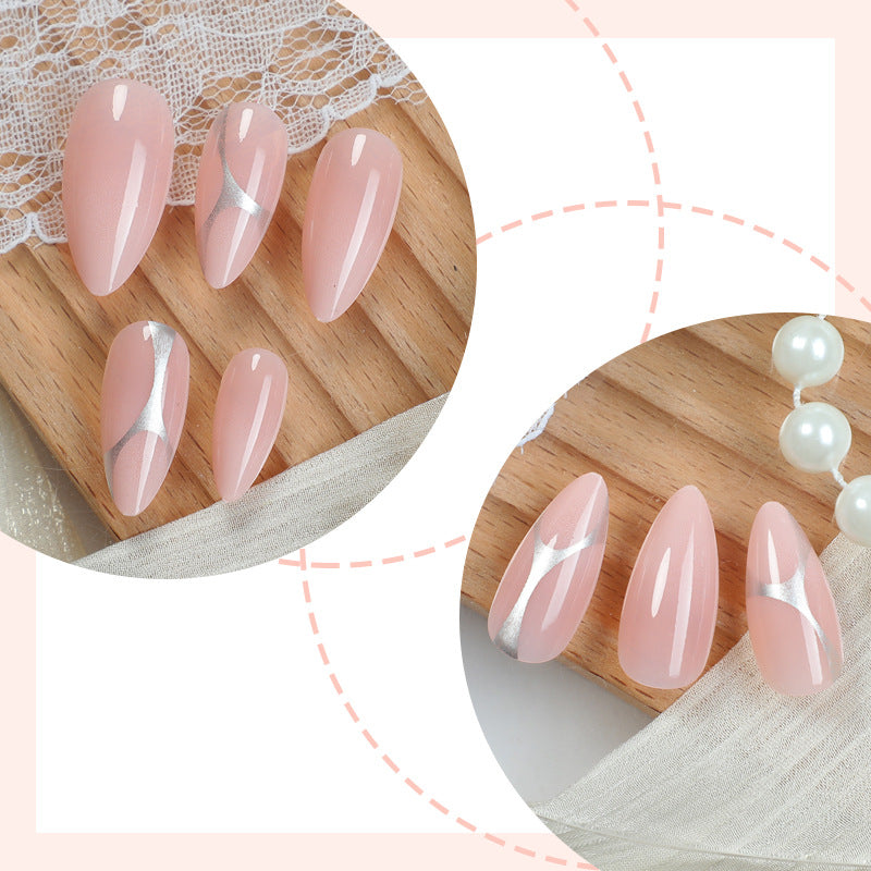 Elegant Press-On Nail Set with Artistic Silver Accents Kalsten