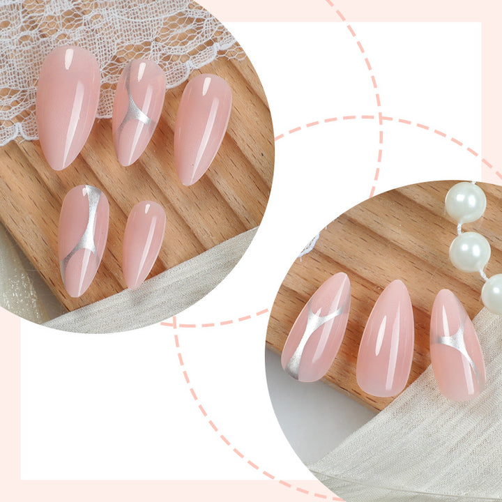 Elegant Press-On Nail Set with Artistic Silver Accents Kalsten