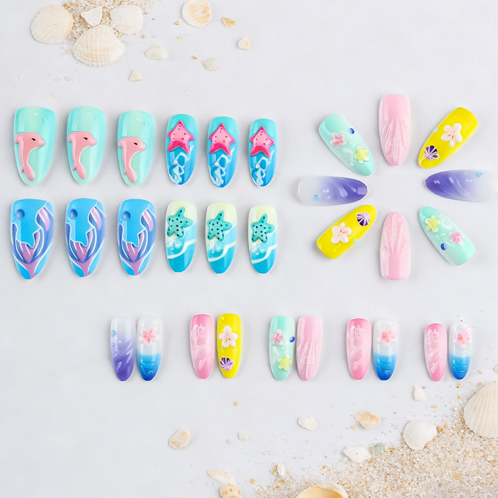 3D Seaside-Themed Press-On Nail Art Kalsten
