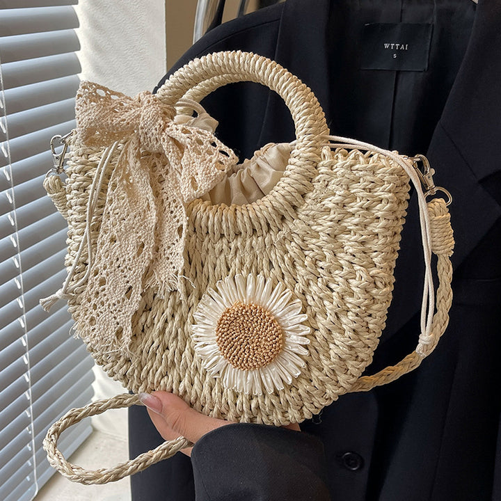 Handcrafted Woven Floral Accent Tote Bag