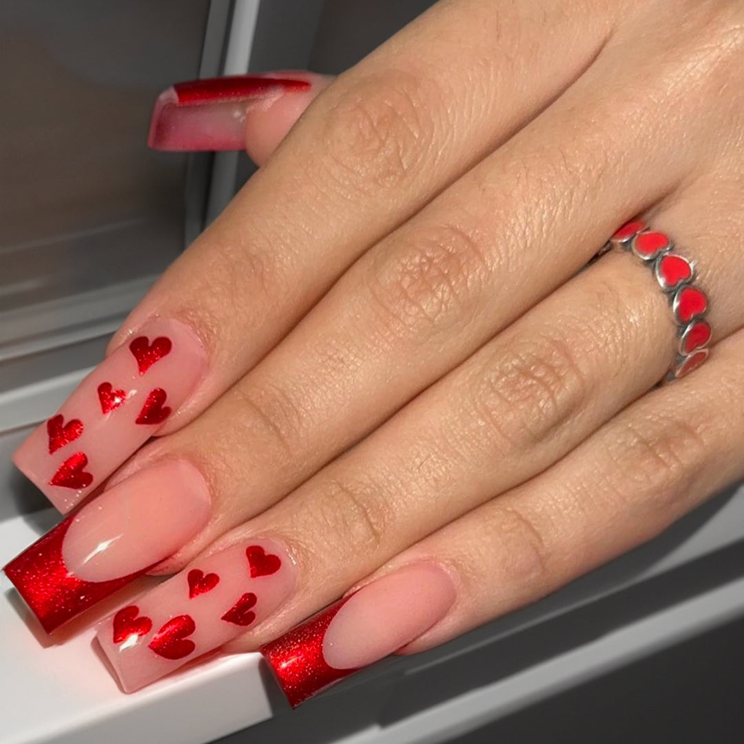 Premium Decorative Press-On Nail Set with Heart and Glitter Designs Kalsten