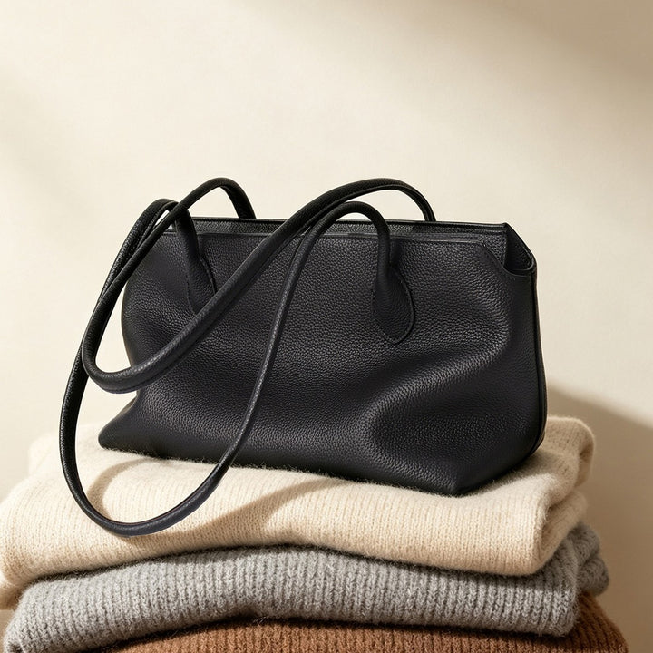 Slim Rectangular Pebbled Tote with Extended Shoulder Straps