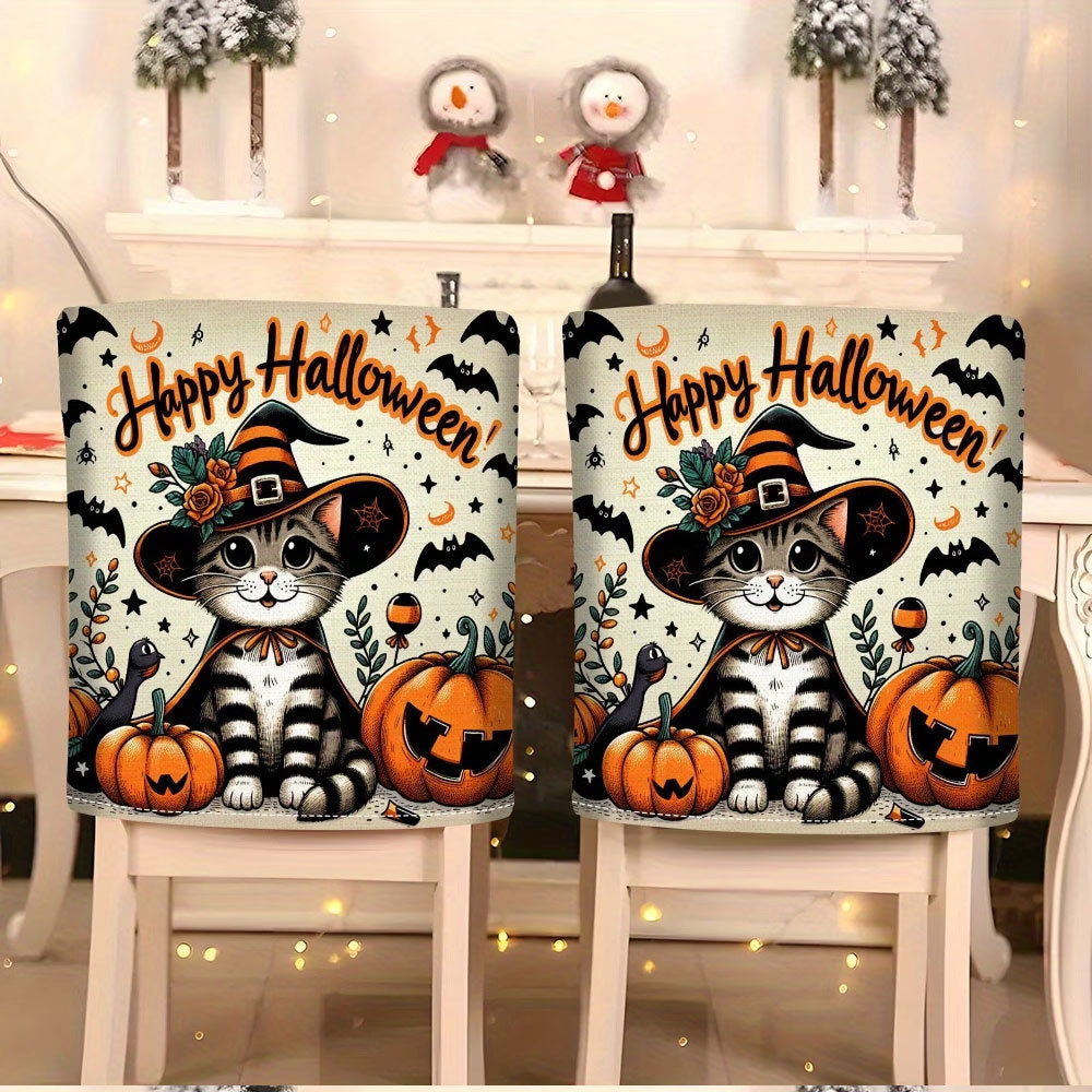 Elastic chair back covers with Halloween cat design