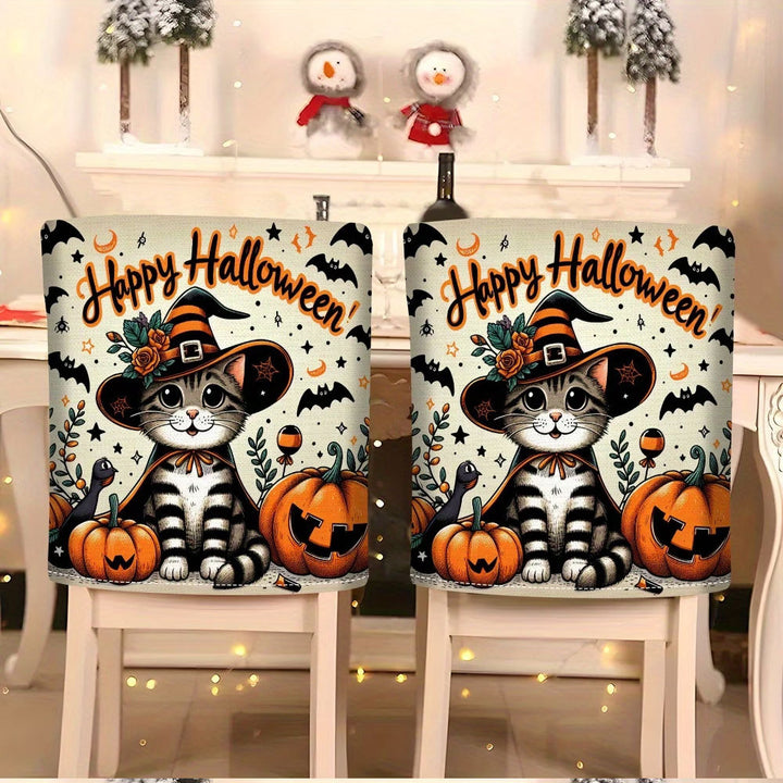 Elastic chair back covers with Halloween cat design