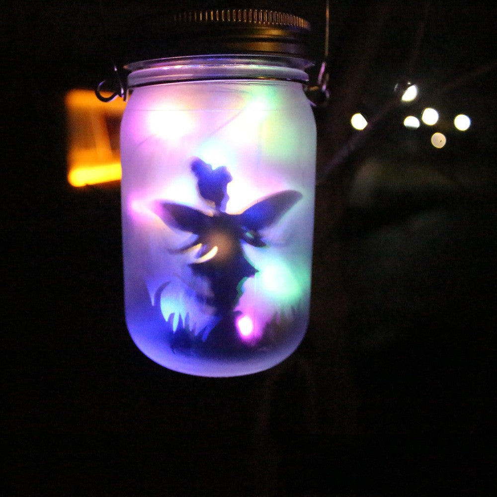 Solar Powered Frosted Fairy Silhouette Mason Jar Lantern With Multicolor LEDs Kalsten