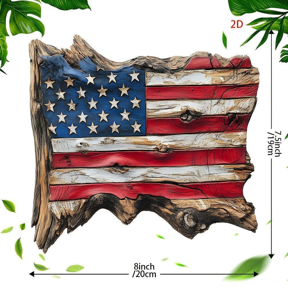 Unisex nan hand-carved rustic wood wall relief USA flag shape with 3D stars Kalsten