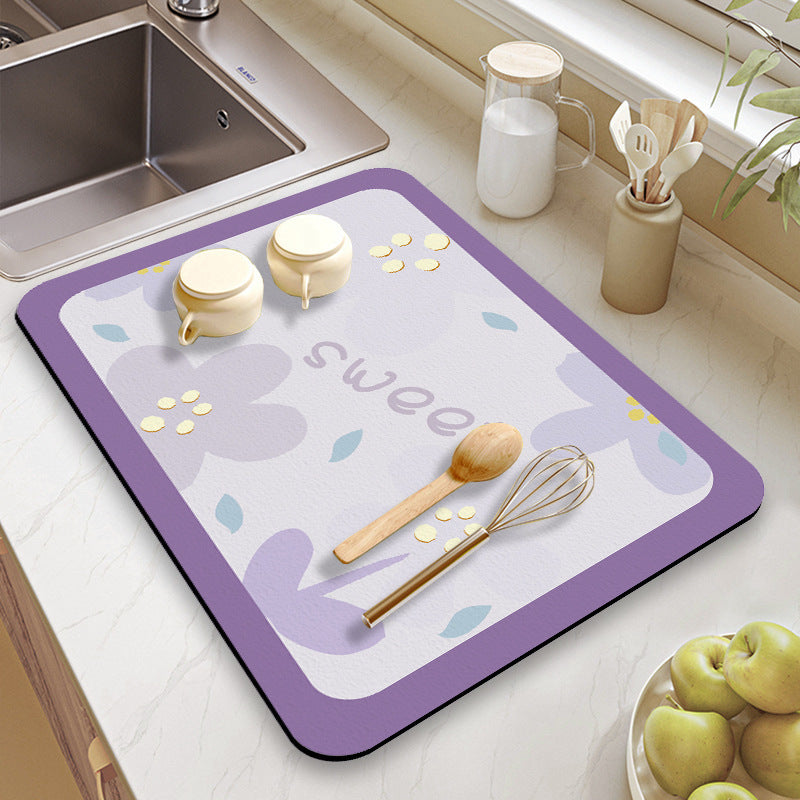Floral-Themed Kitchen Counter Mat