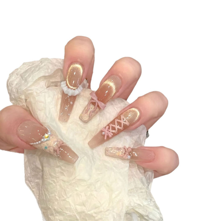 Artistic Press-On Nail Art Set with Unique Decorative Elements Kalsten