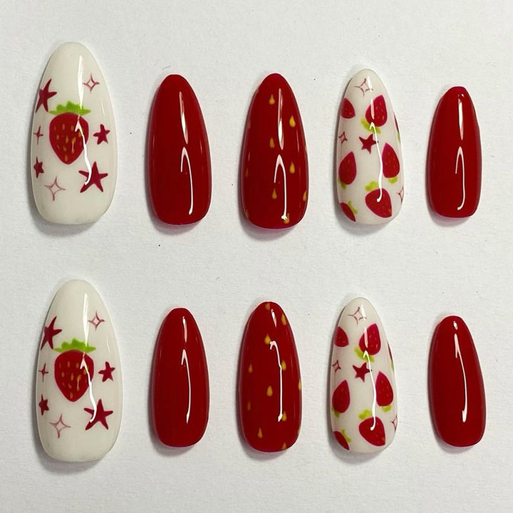 Nail art with fruity strawberry designs and shine Kalsten