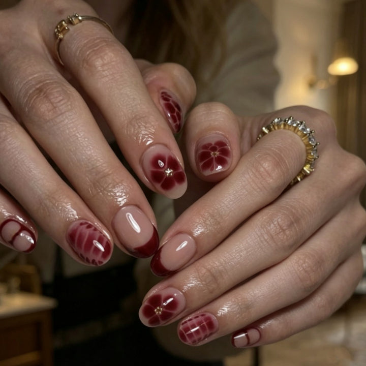 Elegant Artificial Nails with Floral Design and Shine Kalsten