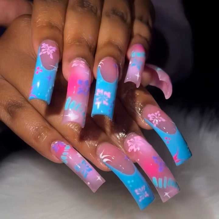 Artistic Press-On Nail Extensions With Floral Designs Kalsten