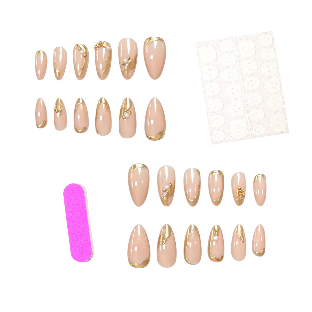 Elegant Gold-Decorated Acrylic Nail Art Enhancements Kalsten