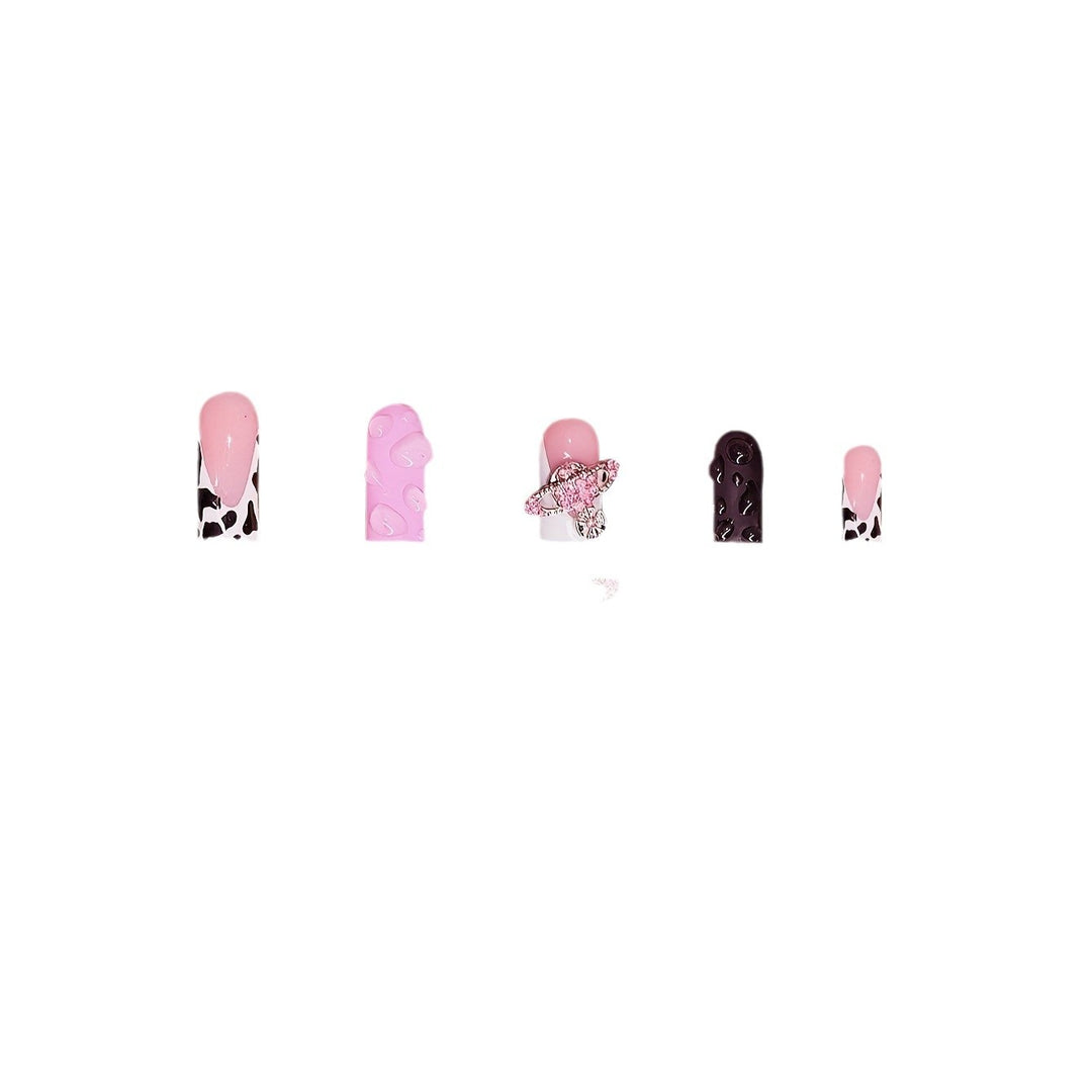 Decorative 3D Press-On Nail Art with Gemstone Accents Kalsten