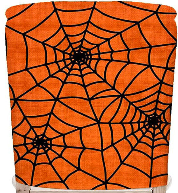festive Halloween chair covers made of stretchable polyester with witch hat and lettering design