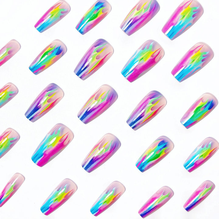 Creative Acrylic Nails with Shimmering Flame Design Kalsten