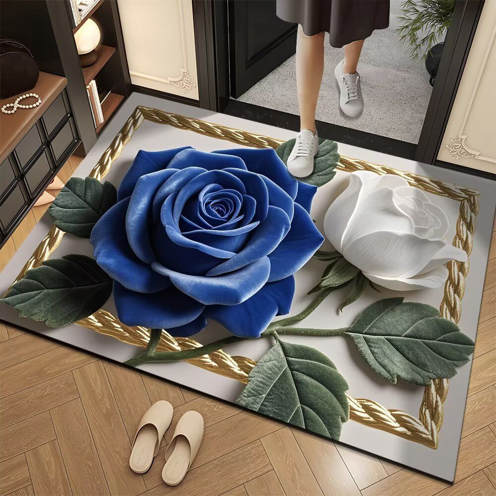Decorative Rose-Themed Floor Mat