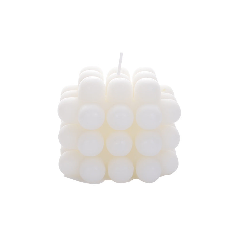 Sculptural Grid-Pattern Cube Tabletop Candle