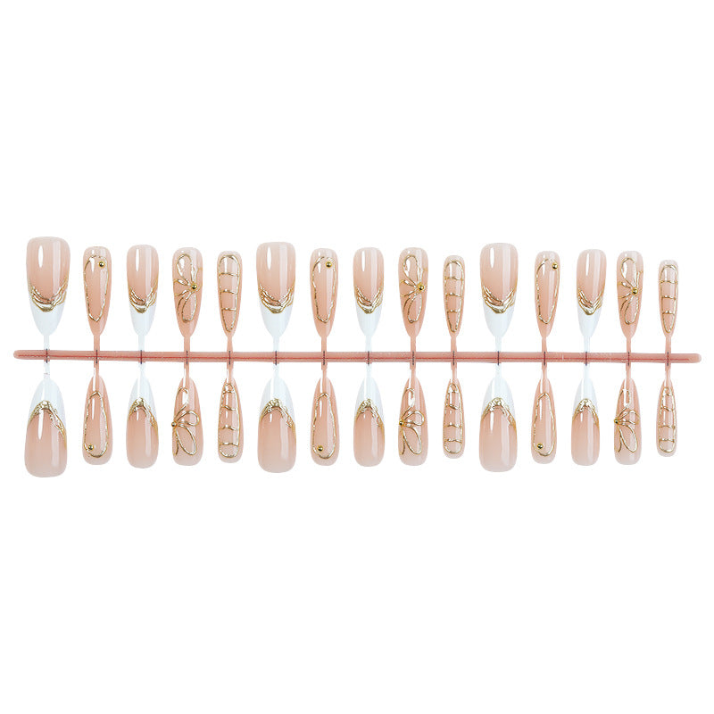 Artificial nail set with elegant floral golden accent Kalsten
