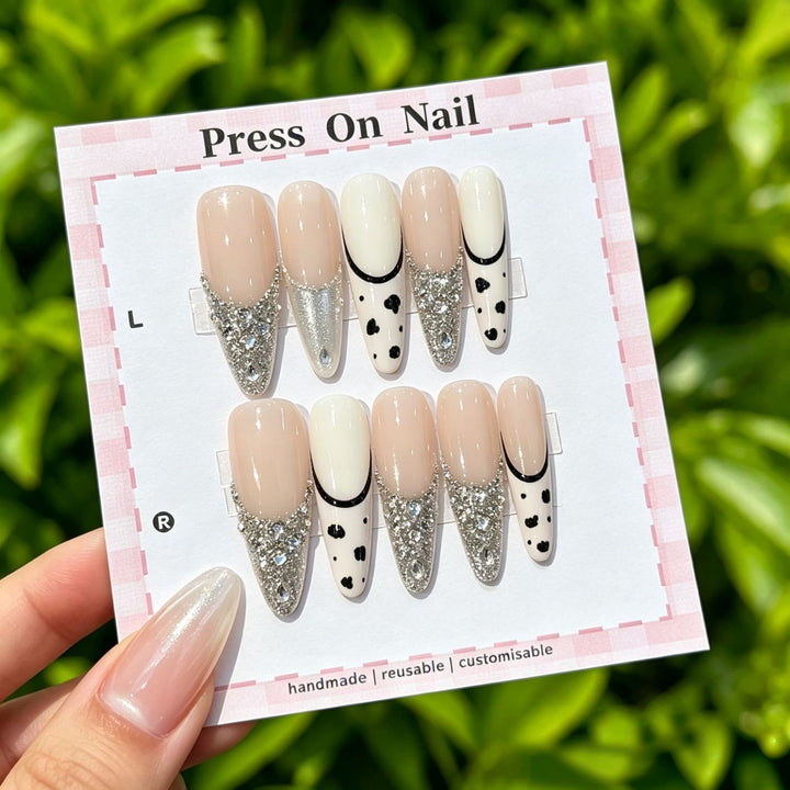 Artistic Press-On Nail Set with Floral and Patterned Designs