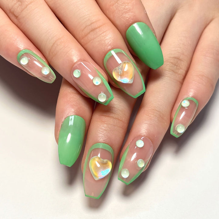 Creative Nail Art with Glitter and Heart Decorations Kalsten