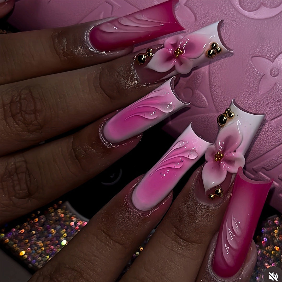 Floral Acrylic Press-On Nail Art Extensions Kalsten