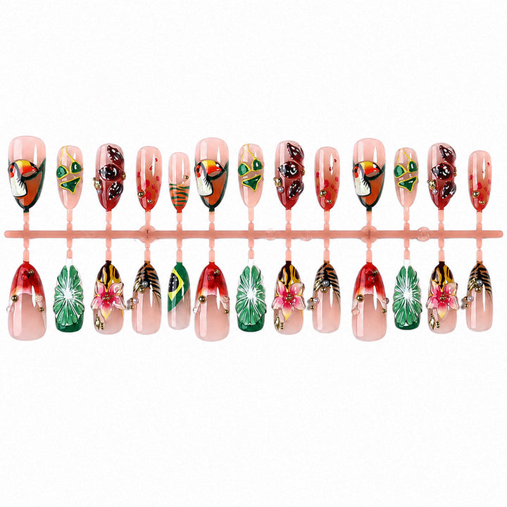 Artificial nail set with tropical motifs and elegant details Kalsten