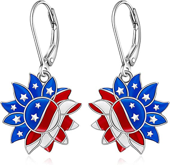 Women's patriotic earrings Peace-Hand with enamel and folding hook clasp Kalsten