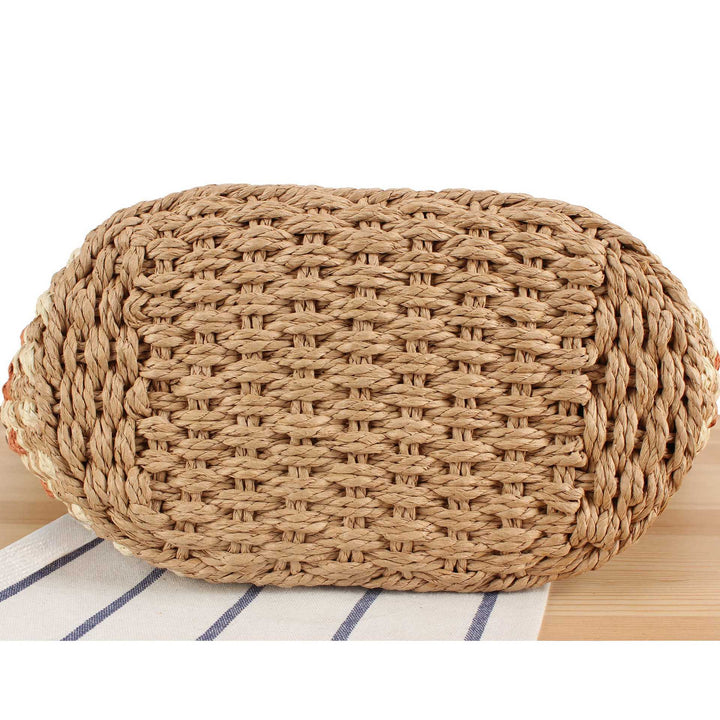 Tote bag made of braided natural material with elegant leather handles Kalsten