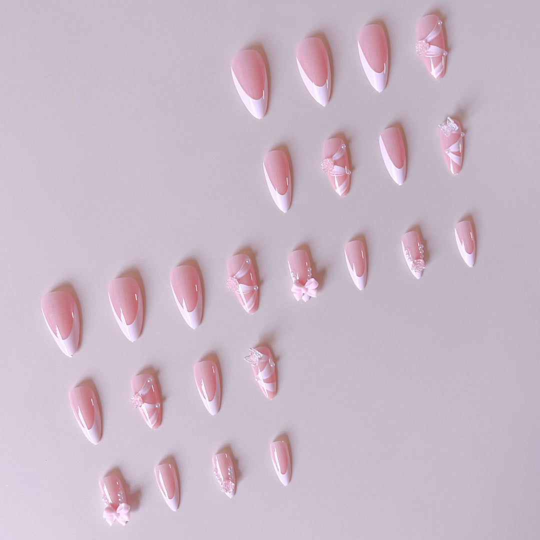 Artificial nail set with romantic 3D flower and bow decorations Kalsten
