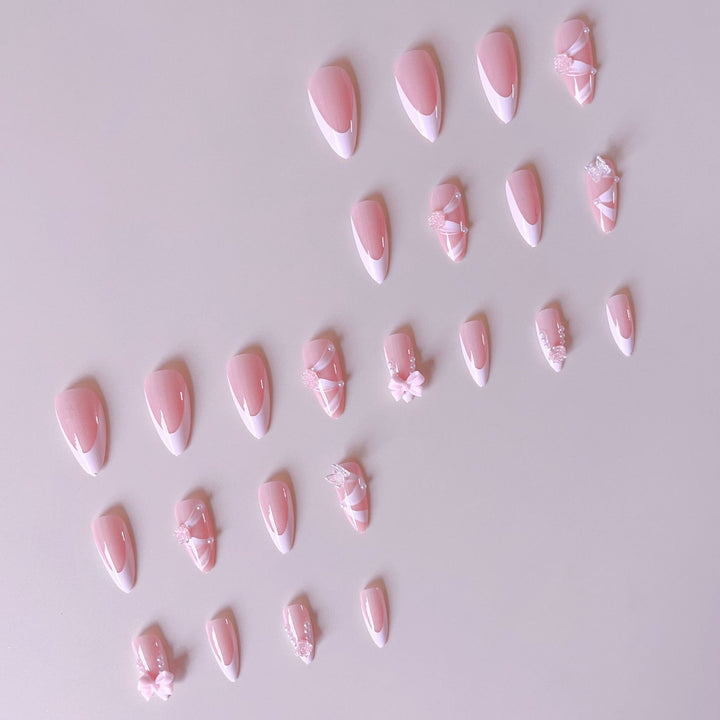 Artificial nail set with romantic 3D flower and bow decorations Kalsten