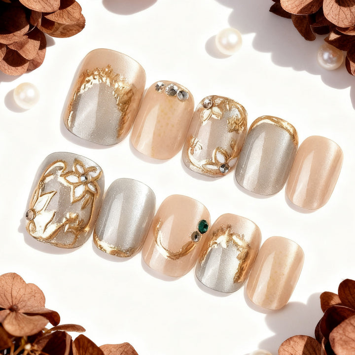 Decorative Press-On Nail Art Set with Elegant Floral Embellishments Kalsten