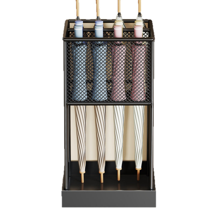 Two-Tier Clear Acrylic Multi-Slot Umbrella Organizer Stand with Perforated Drip Tray and Powder-Coated Metal Frame
