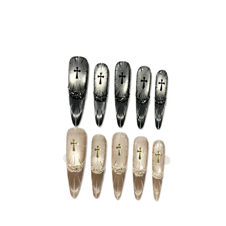 Elegant Gothic Cross-Themed Press-On Nail Set