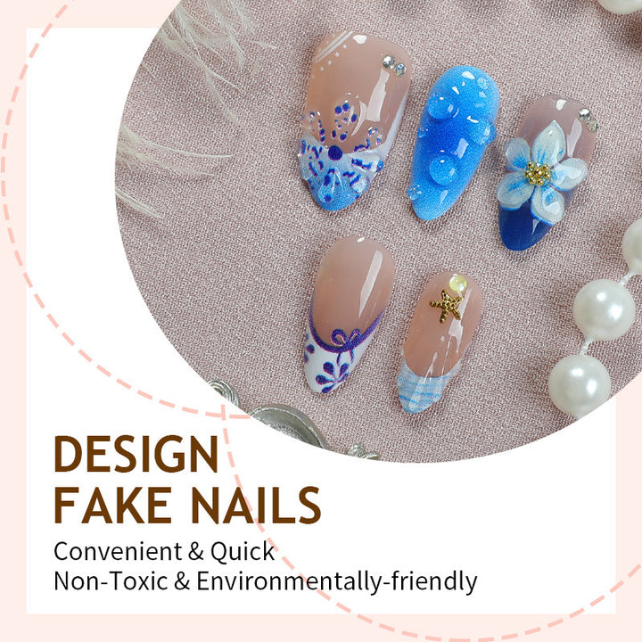 Artificial nail set with maritime motifs and floral design Kalsten
