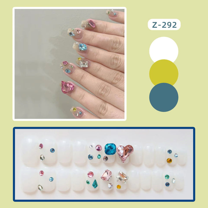 Glamorous Press-On Nail Art Set with Rhinestone Accents
