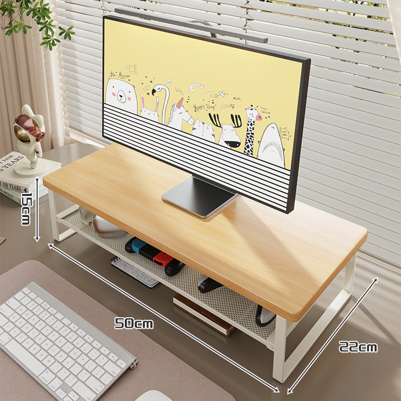 Wood-Top Monitor Stand Riser with Metal Frame and Mesh Under-Shelf